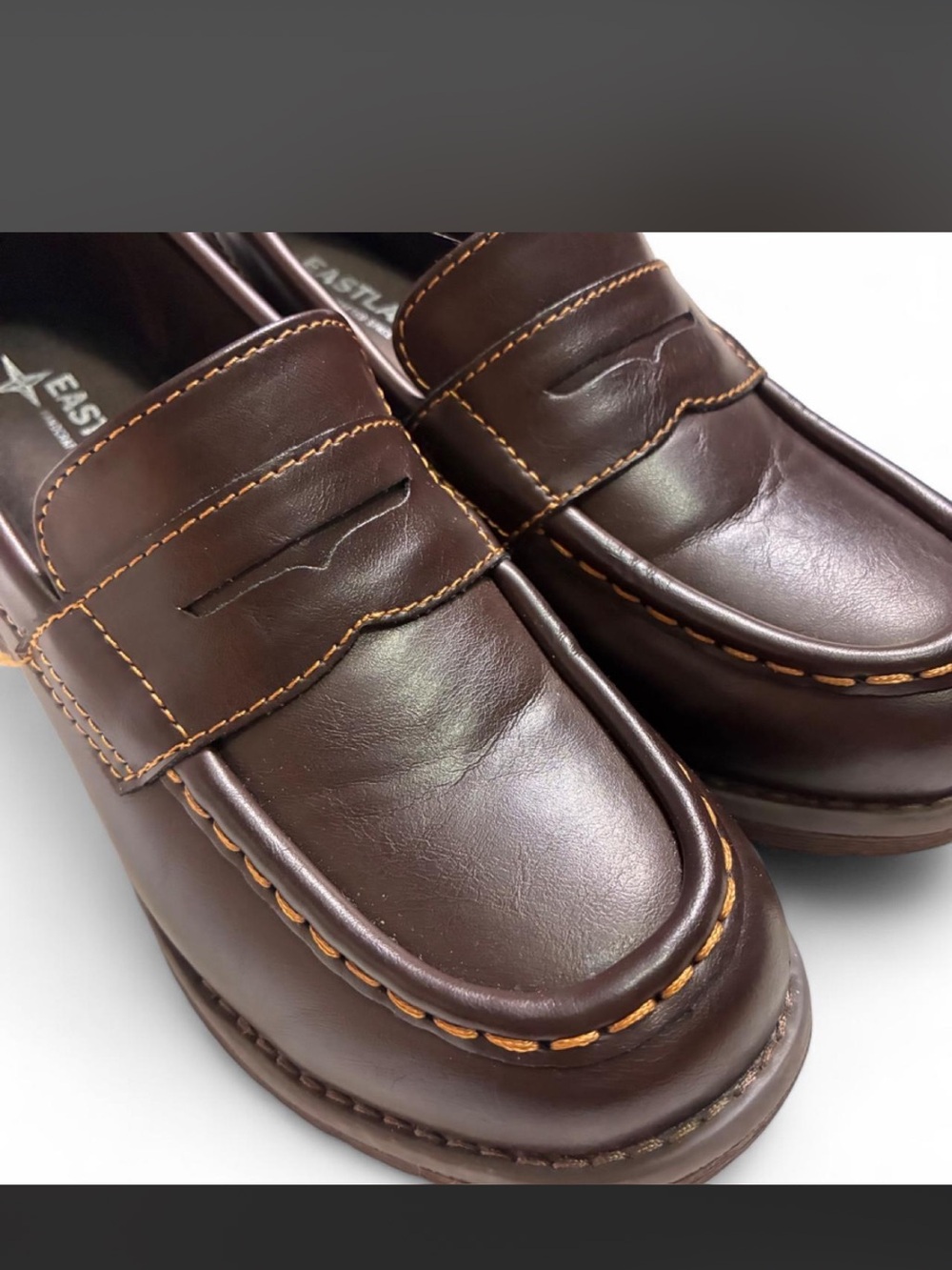 EASTLAND-Women's Holly Penny Loafers in brown with a chunky block heel- Size:6.5 - Picture 4 of 8